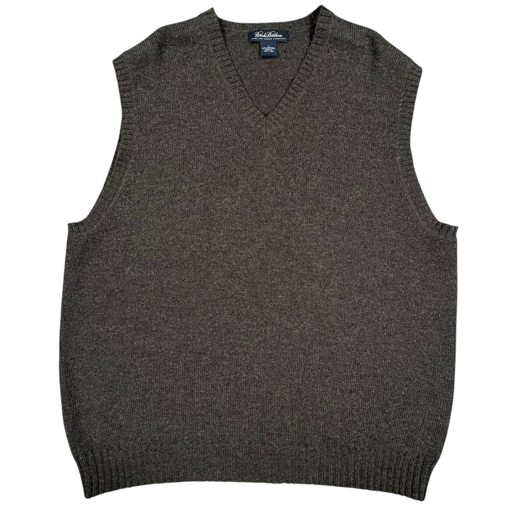 Brooks Brothers 100% Lambswool Sweater Vest Mens L Gray Fine Italian Wool V-Neck